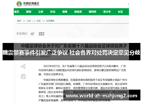 魏震禁赛事件引发广泛争议 社会各界对处罚决定意见分歧
