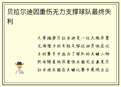 贝拉尔迪因重伤无力支撑球队最终失利